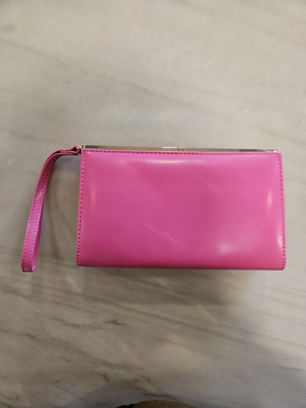 ALDO Hot Pink Patent Leather Frame Clutch Wallet Retro Geometric Lining Wristlet